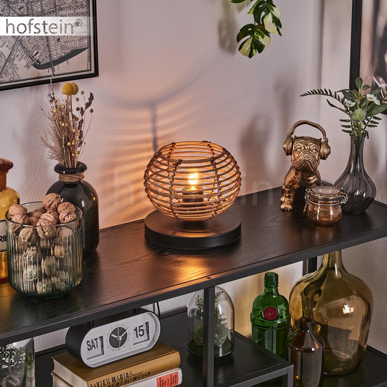 Настільна лампа Mulstrand Metal/Rattan Boho 20 см E27 Black/Brown, фото №8