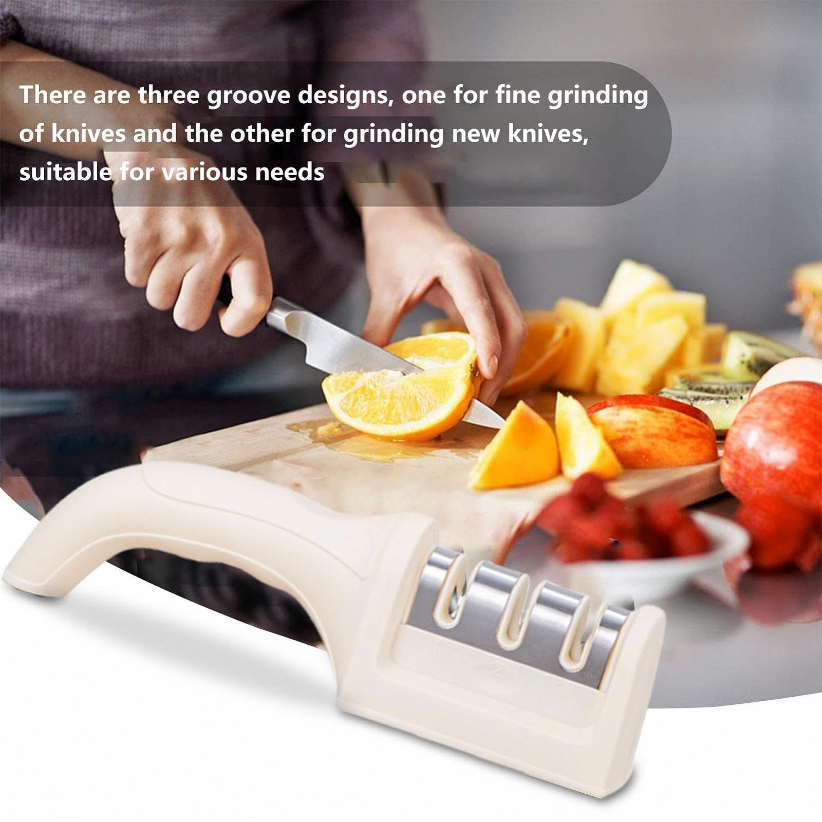 Точилка для ножниц HJZZQH 3-ступенчатая, нескользящее основание, для заточки и полировки кухонных ножей, фото №4