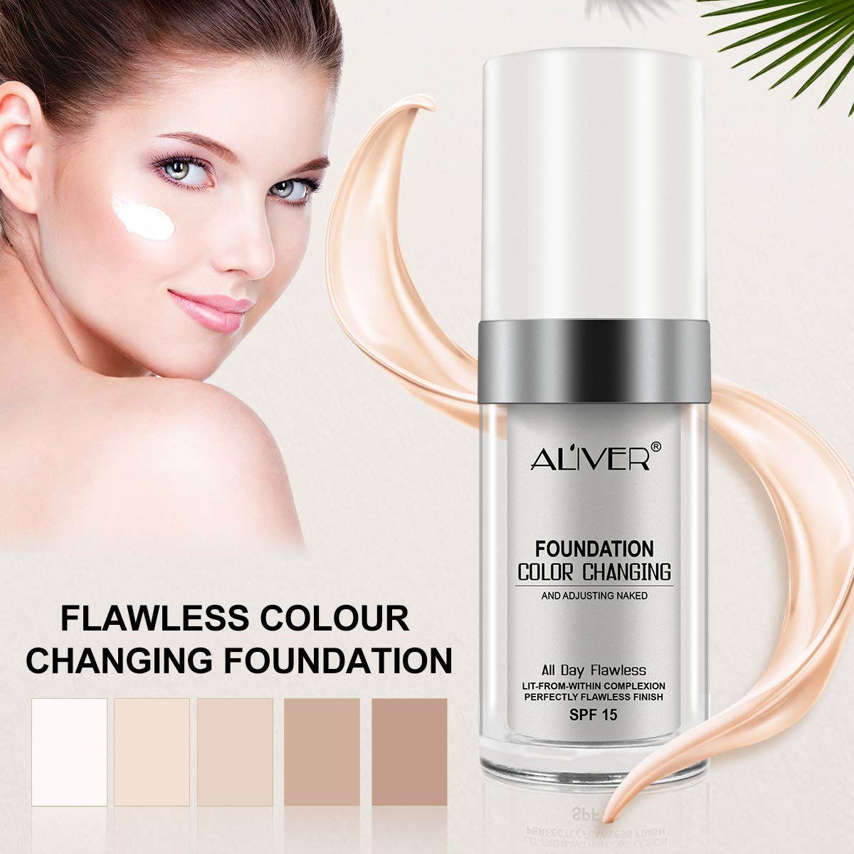Рідка основа Aliver Flawless Colour Changing Foundation Змінююча колір універсальна відтінок 2 шт., фото №2