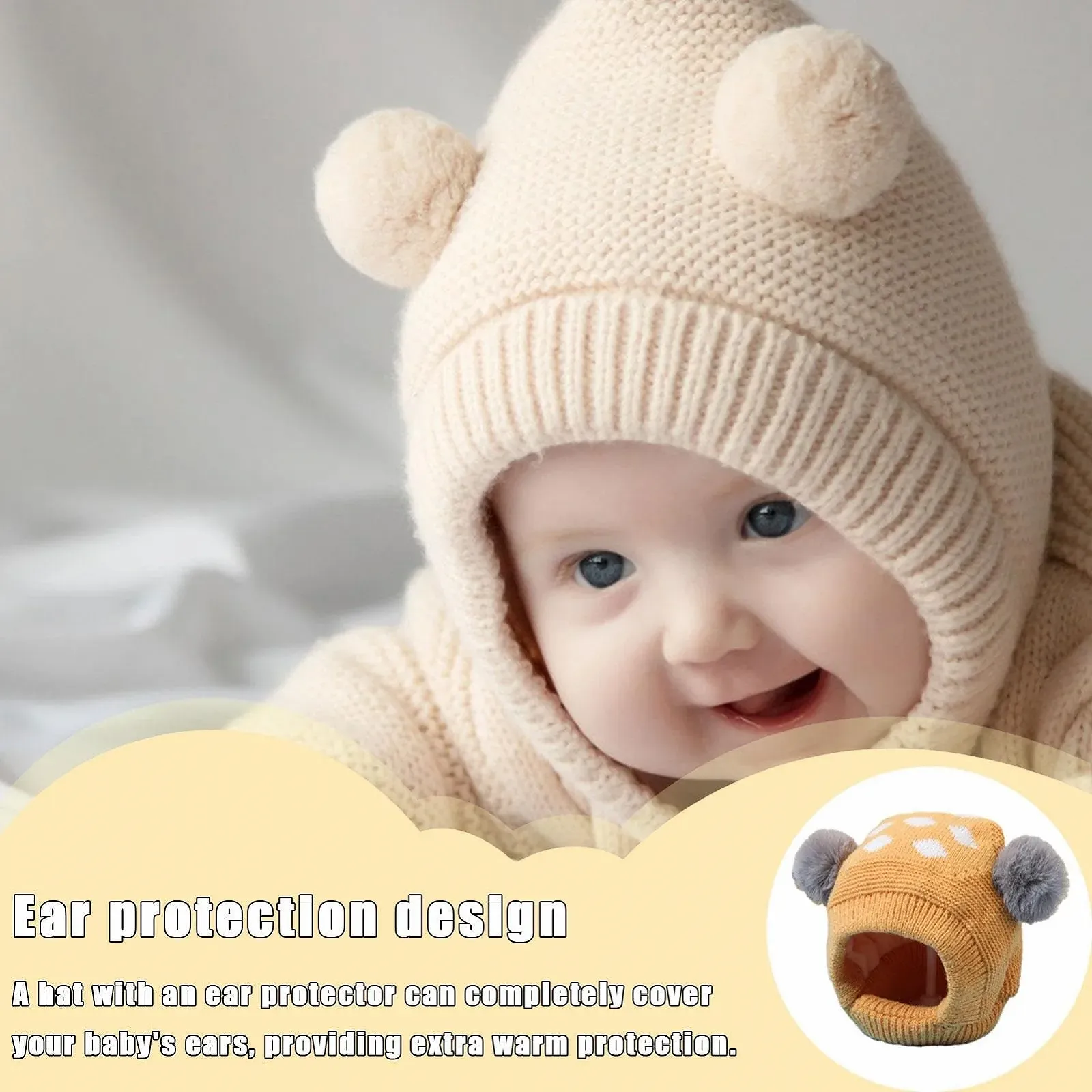 Тепла шапка з вушками N Cute жовта, фото №5 Тепла шапка з вушками N Cute жовта, фото №5