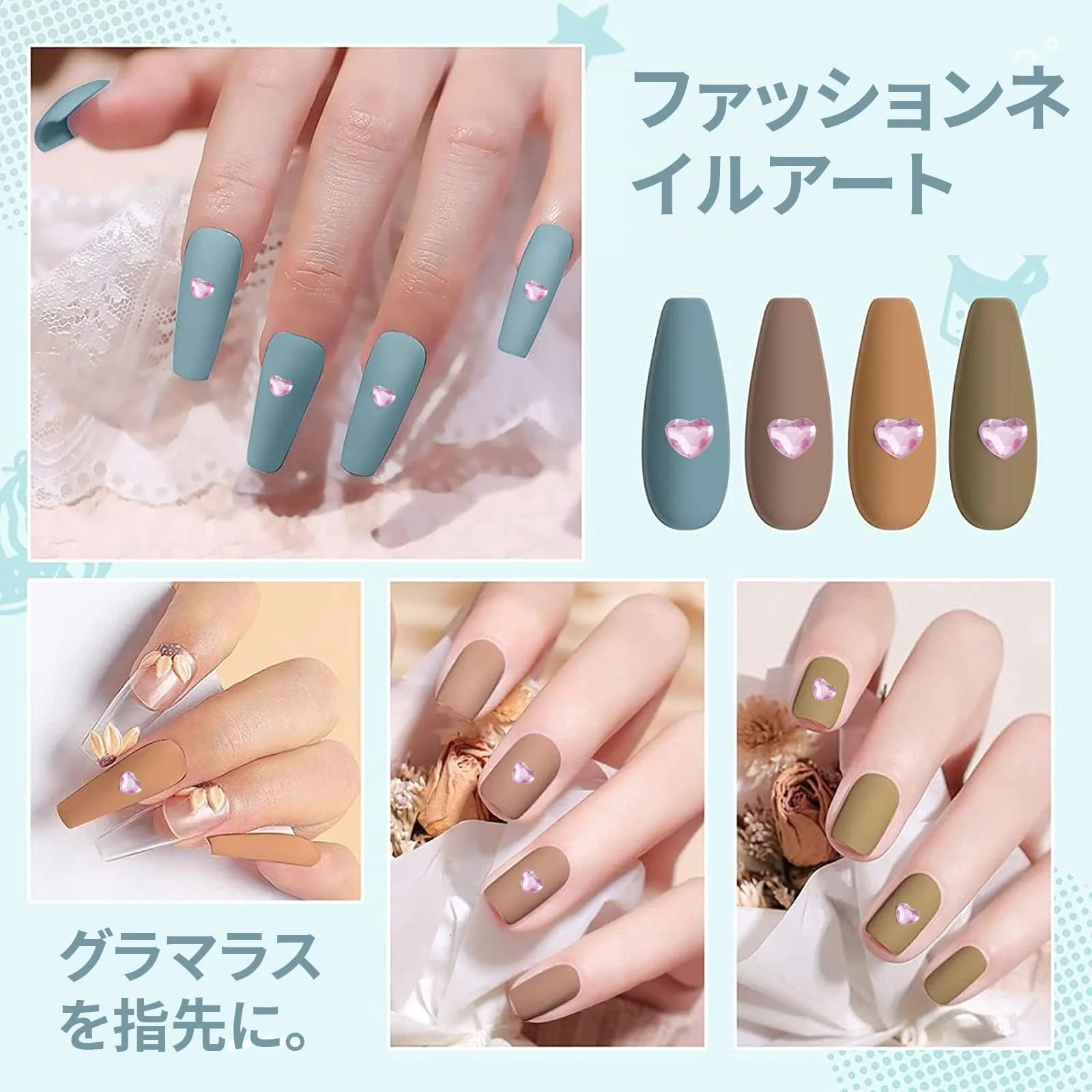 Стрази для нігтів Прикраса для нігтів Серце Різний розмір Плоскі кристали скло Рожевий, фото №3