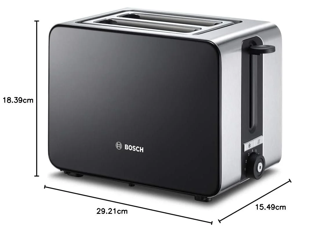 Тостер Bosch TAT7203 2 скибочки 1050W Чорний, Нержавіюча сталь, фото №7