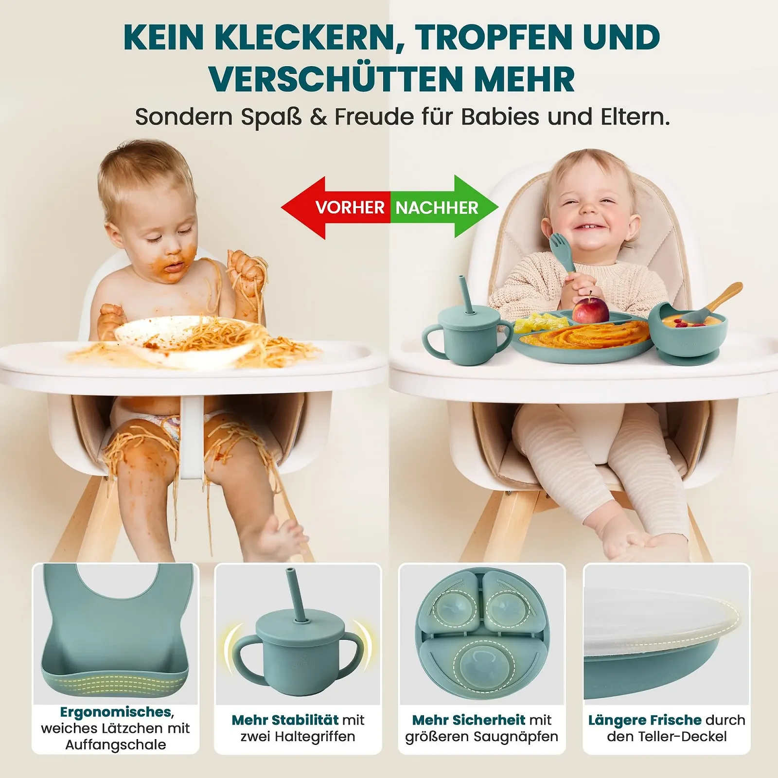 Набір дитячого посуду Baby Boo! 9 предметів, без BPA (синій), фото №3 Набір дитячого посуду Baby Boo! 9 предметів, без BPA (синій), фото №3