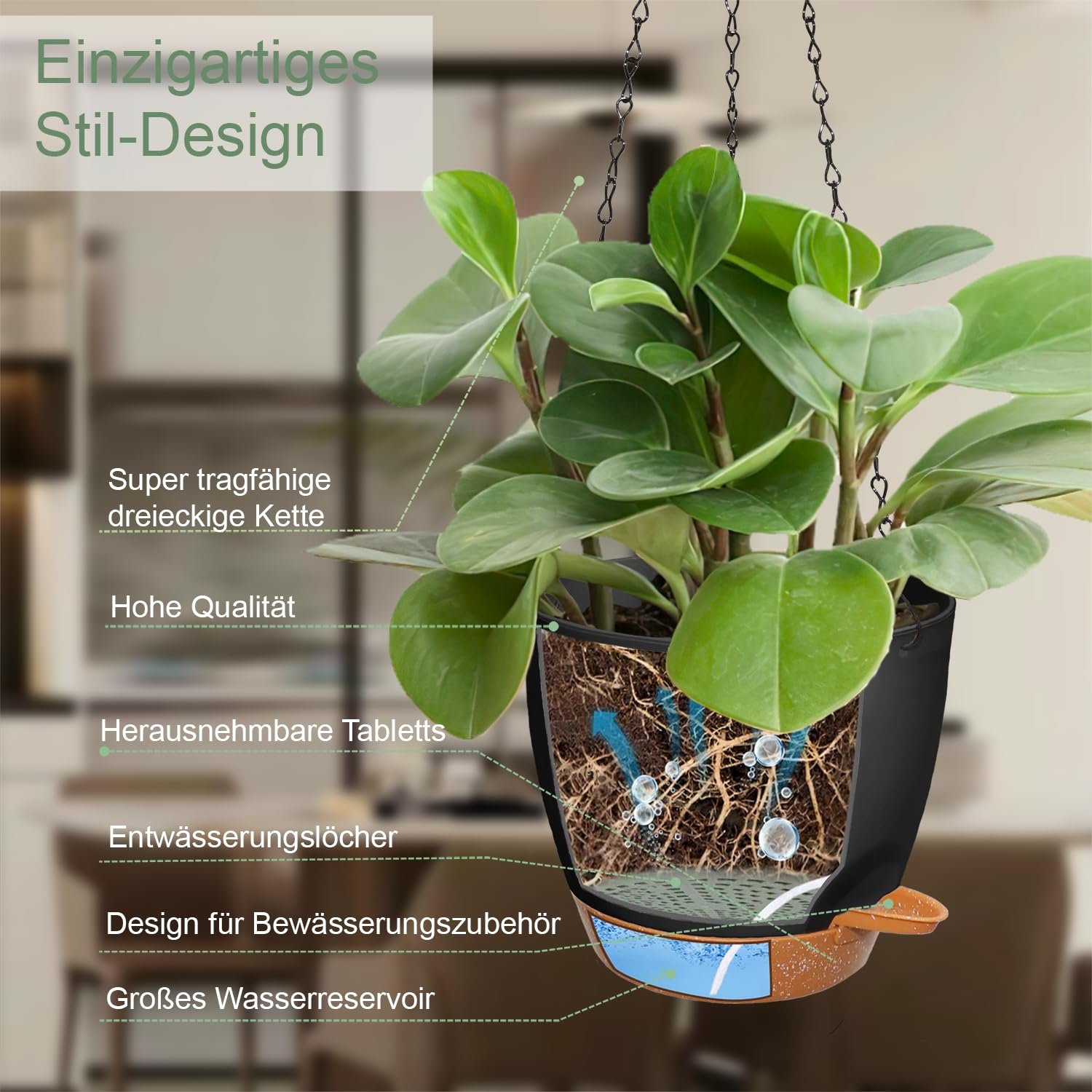 Підвісний горщик для квітів з автополивом Набір 2 шт. Пластик 20.5 см, фото №4