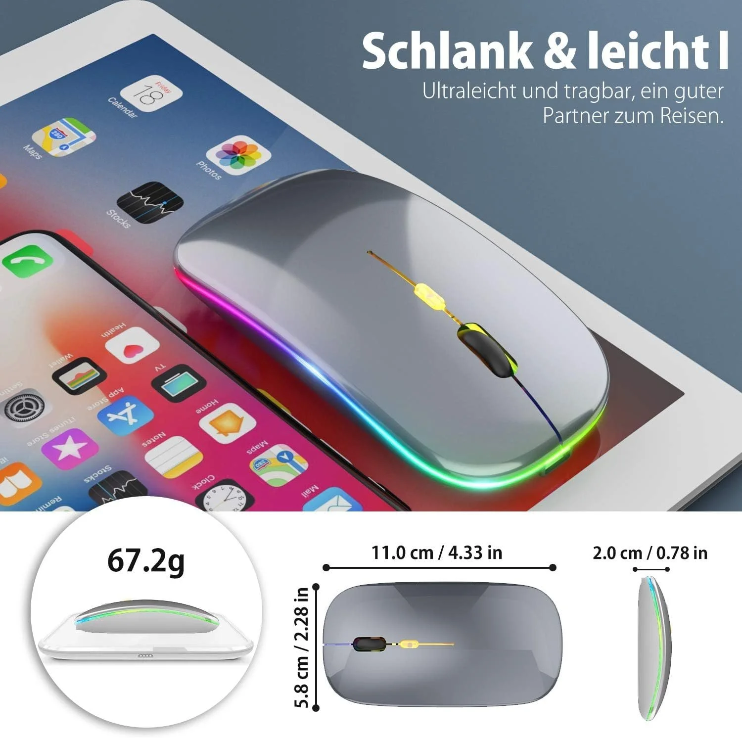 Мышь Беспроводная Перезаряжаемая Светодиодная Pasonomi для ПК, Тихая Беспроводная Мышь с USB-приемником Type C, фото №7