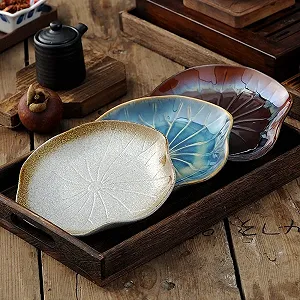 Керамічна тарілка для салату та десертів у формі листка лотоса 20,5x19x2,5 см антикварний стиль synthetic.ua - Фото 1