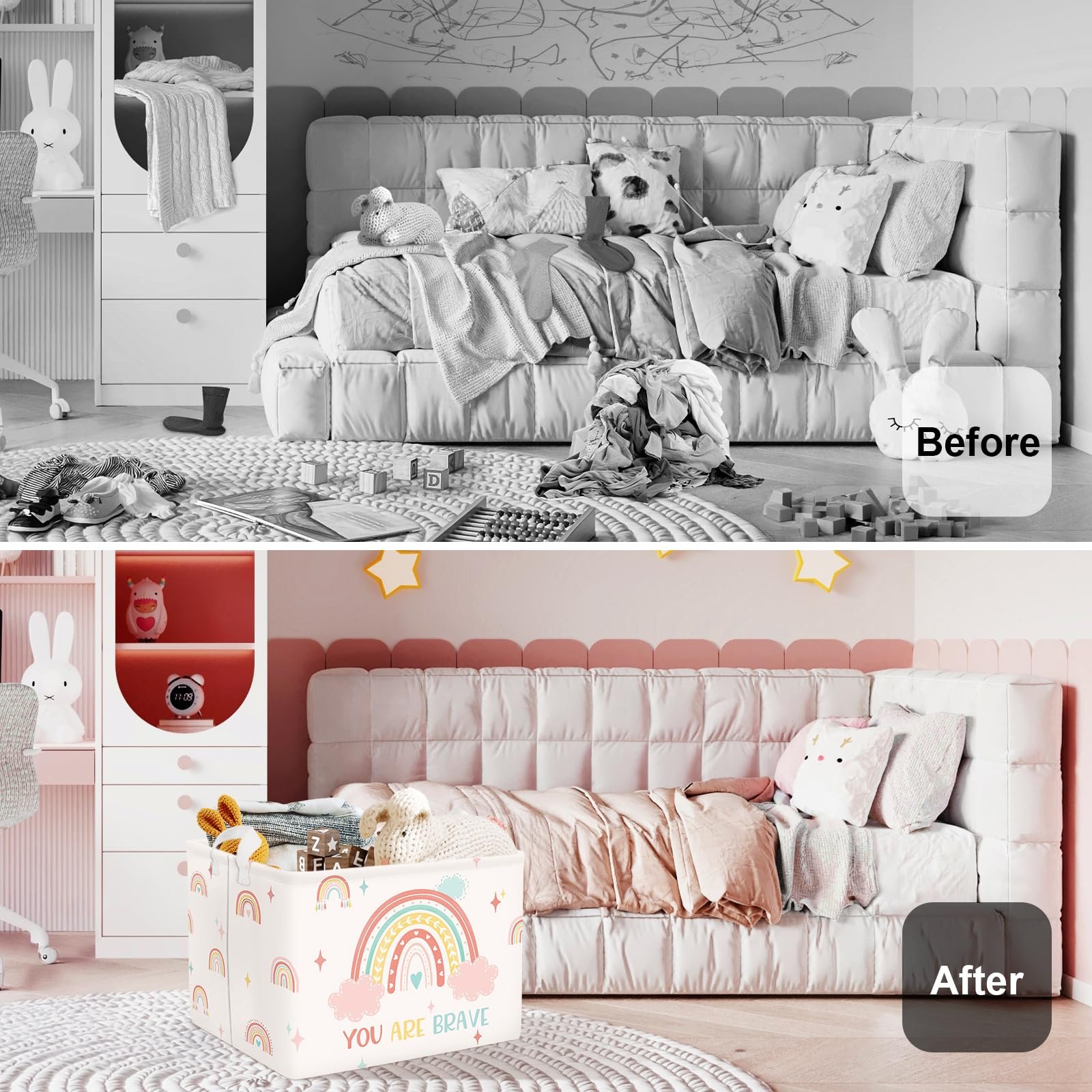 Корзина для игрушек HUUMONSS Boho Rainbow детская складная для девочек большая розовая, 36 л, фото №2