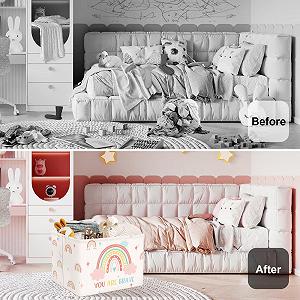 Корзина для игрушек HUUMONSS Boho Rainbow детская складная для девочек большая розовая, 36 л synthetic.ua - Фото 1