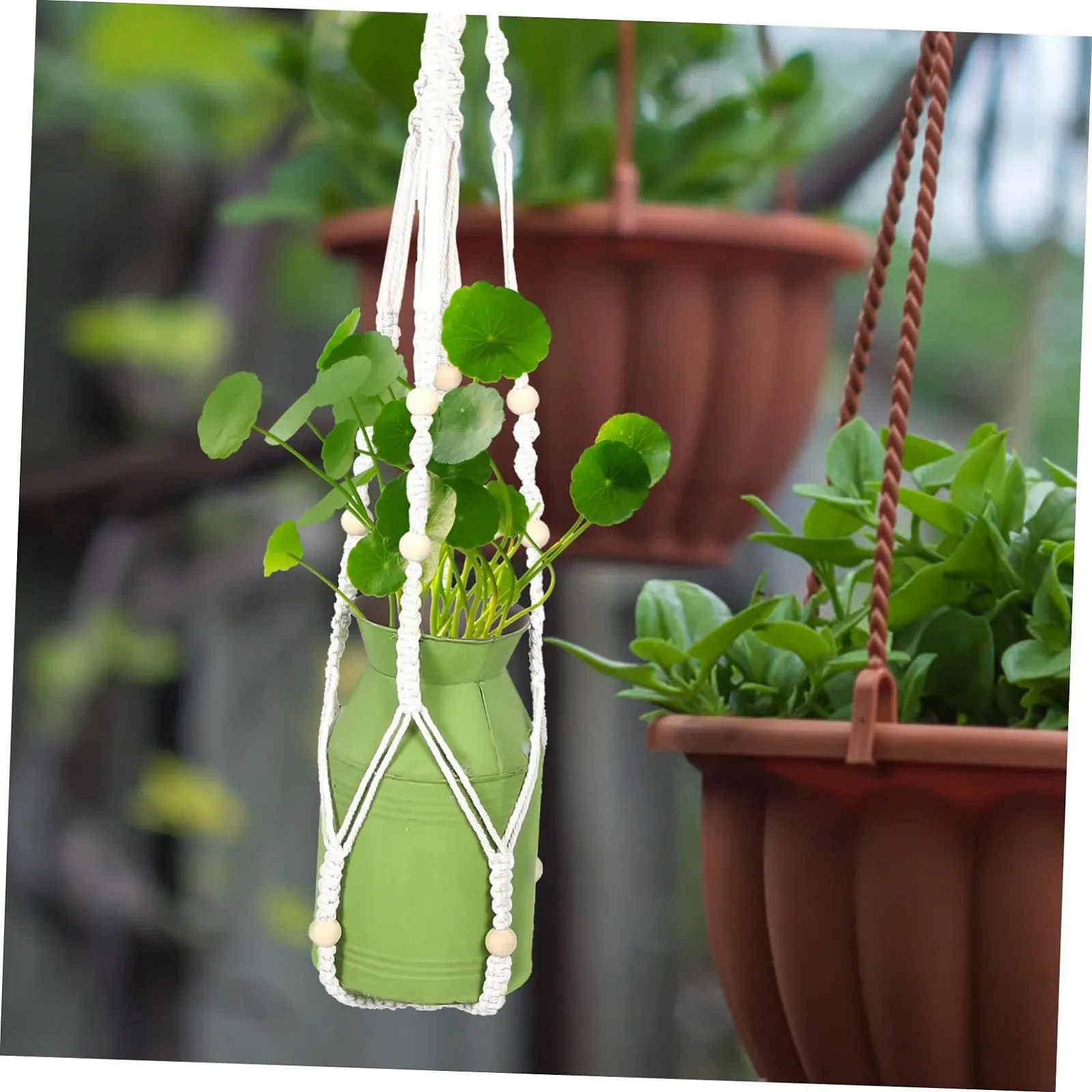 Підвісне кашпо HEMOTON Pack of 2 90 см бавовна та льон Сітчасте Бежеве, фото №9 Підвісне кашпо HEMOTON Pack of 2 90 см бавовна та льон Сітчасте Бежеве, фото №9