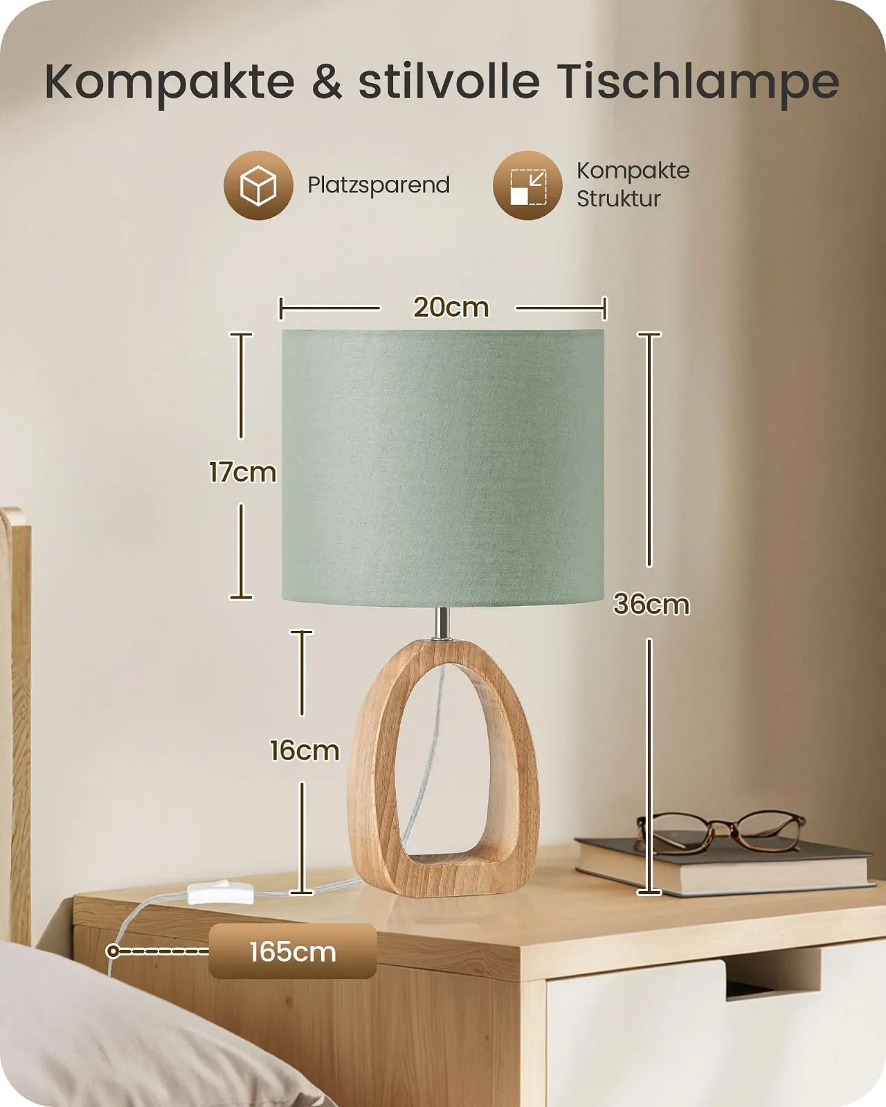 Настільні лампи ZME07TLDP205 Набір 2 шт. Дерево E27 2700K Бежеві 36 см, фото №2