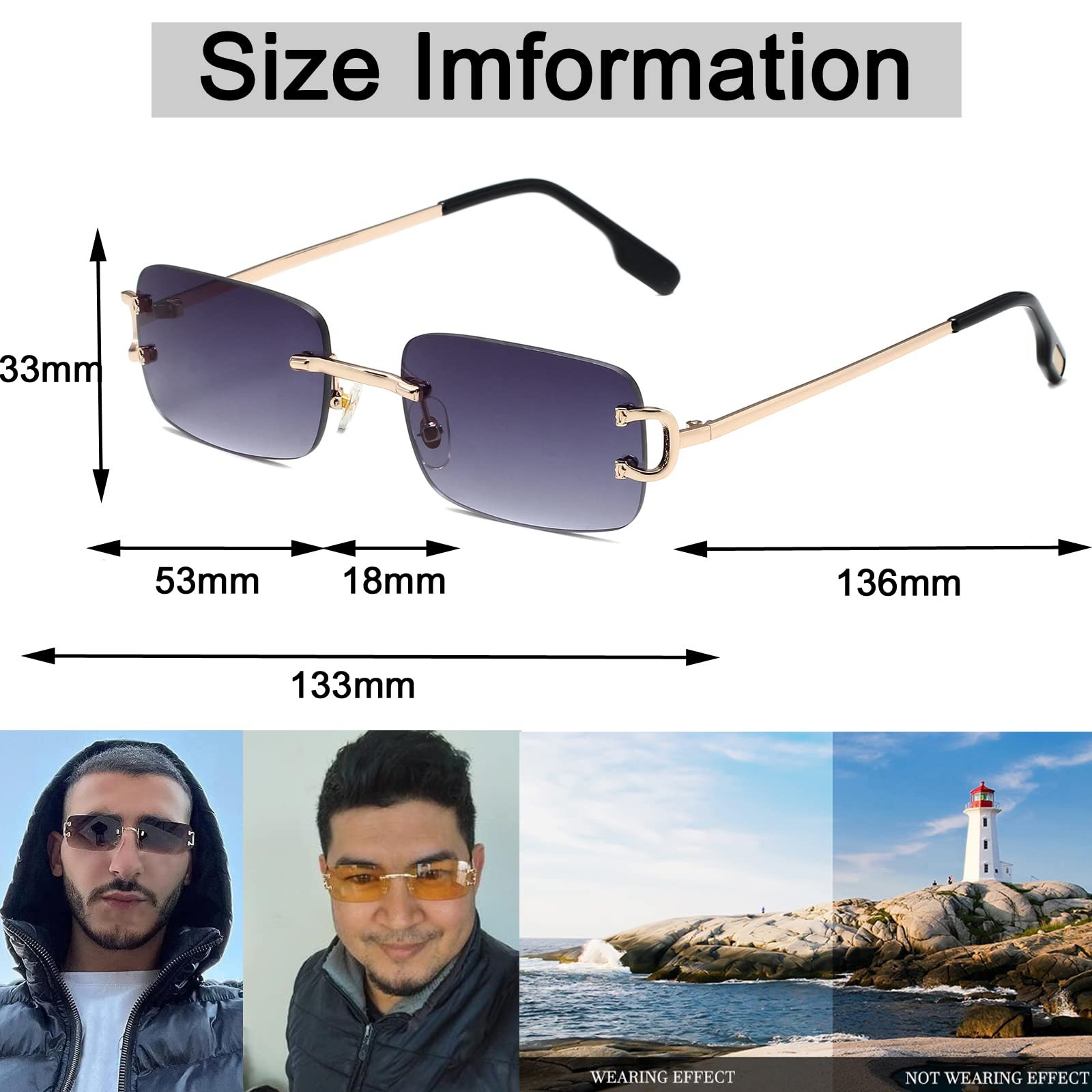 Вінтажні прямокутні сонцезахисні окуляри без оправи Ggpyyon, ретро, захист UV400, фото №4 Вінтажні прямокутні сонцезахисні окуляри без оправи Ggpyyon, ретро, захист UV400, фото №4