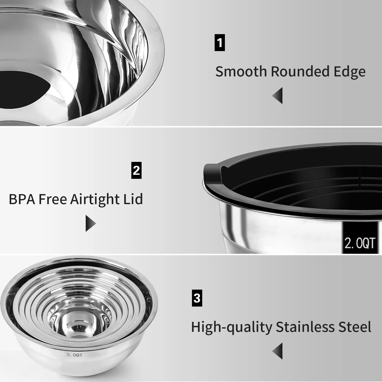 Набор мисок для смешивания Wildone 7 предметов Stainless Steel с крышками, фото №2