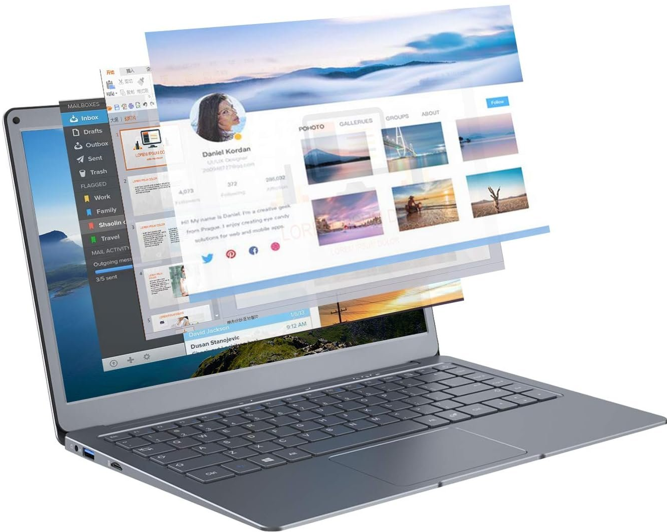 Ноутбук 13.3" Jumper EZbook X3 Intel Celeron N3350 RAM 4GB eMMC 64GB Win11 Алюминиевый корпус (UKR), фото №2