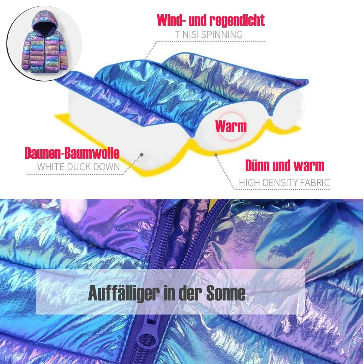 Зимова куртка linboo Дитяча Легка з капюшоном стьобана, фото №4 Зимова куртка linboo Дитяча Легка з капюшоном стьобана, фото №4