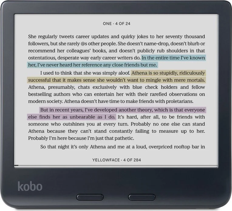 Електронна книга 7" Kobo Libra Colour / 32ГБ / Linux / Wi-Fi / Bluetooth / Кольоровий сенсорний E-Ink екран (1680 × 1264) / Налаштовувана яскравість / Вологозахищеність IPX8 / До 5 тижнів роботи від батареї / Чорна (N428-KU-BK-K-CK), фото №3 Електронна книга 7" Kobo Libra Colour / 32ГБ / Linux / Wi-Fi / Bluetooth / Кольоровий сенсорний E-Ink екран (1680 × 1264) / Налаштовувана яскравість / Вологозахищеність IPX8 / До 5 тижнів роботи від батареї / Чорна (N428-KU-BK-K-CK), фото №3