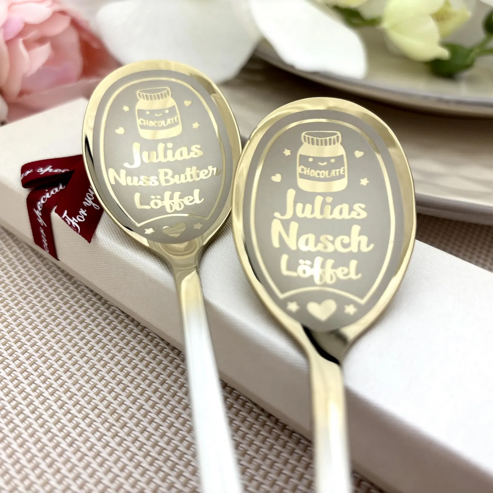 Ложка для шоколаду та десертів з гравіюванням імені та побажань на ручці з нержавіючої сталі, фото №1