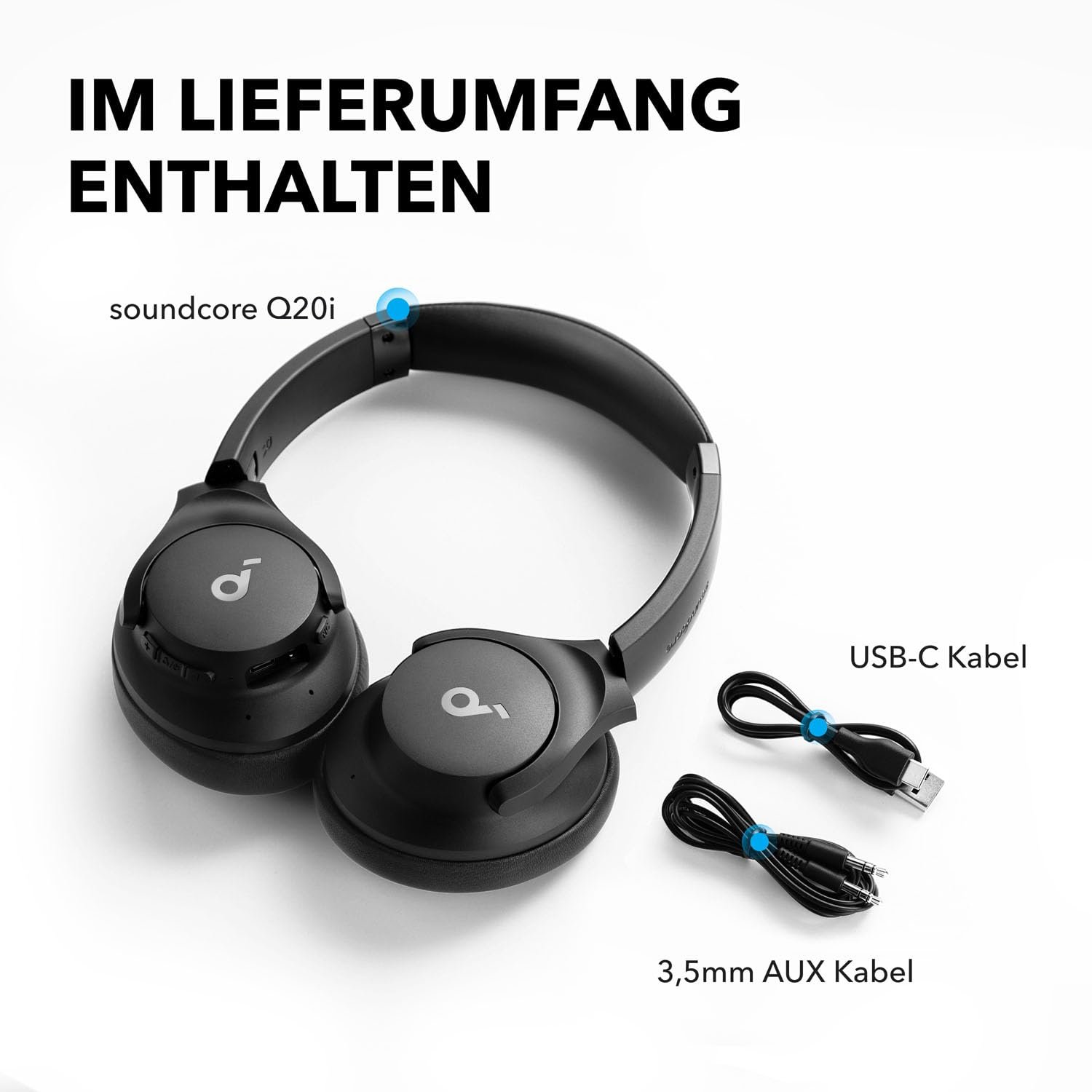Наушники Over-Ear soundcore Q20i Беспроводные Bluetooth с гибридным активным шумоподавлением, 40 часов воспроизведения в режиме ANC, Hi-Res Audio, Deep Bass, персонализация через приложение Черный, фото №8