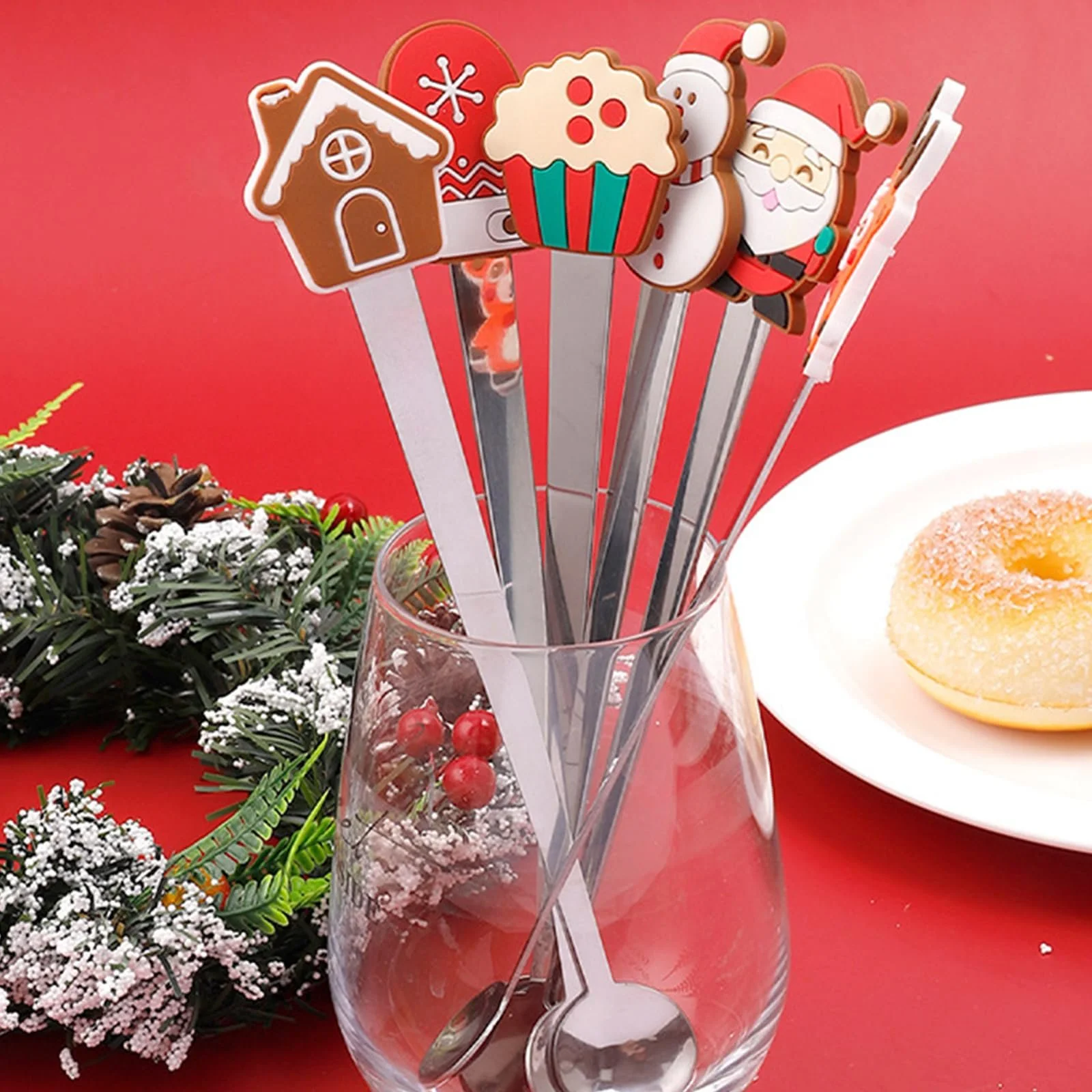 Ложка Різдвяна з нержавіючої сталі Santa Snowman Cake House Glove Shape для кави, чаю, 6 шт, фото №3