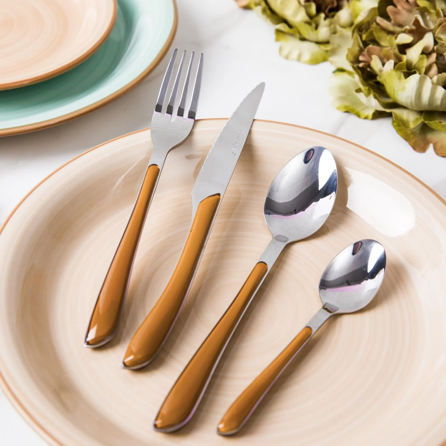 Набір столових приборів Aphrodite, 24 предмети, сталь, коричнева ручка, фото №2