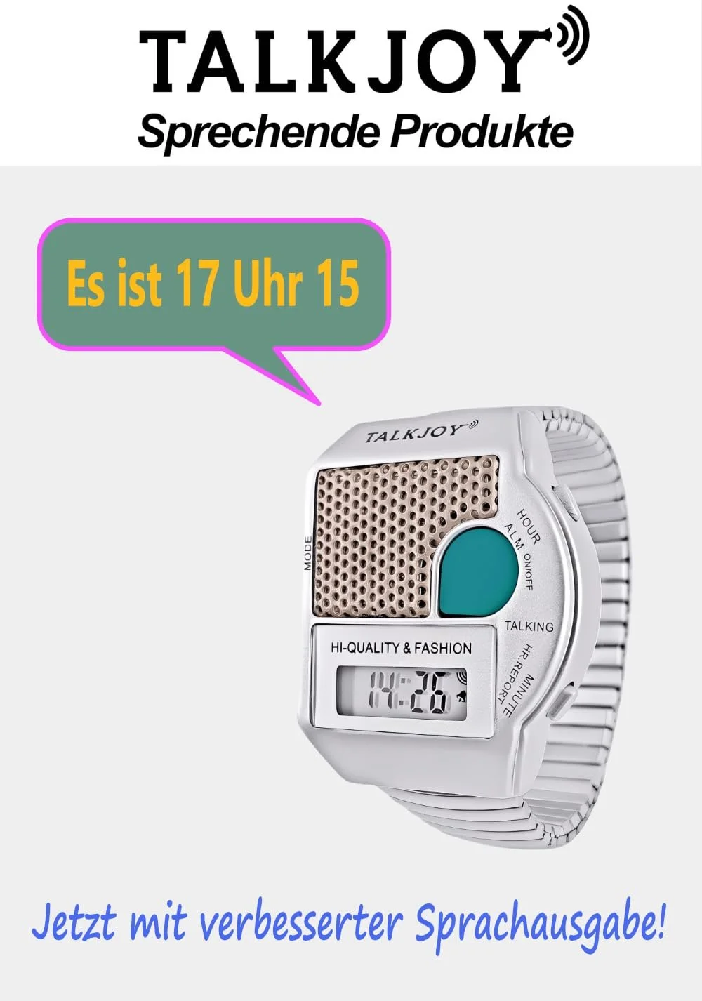 Говорящие часы TalkJoy с металлическим ремешком, будильник, голосовое объявление времени для слабовидящих, кнопочное управление, фото №4 Говорящие часы TalkJoy с металлическим ремешком, будильник, голосовое объявление времени для слабовидящих, кнопочное управление, фото №4