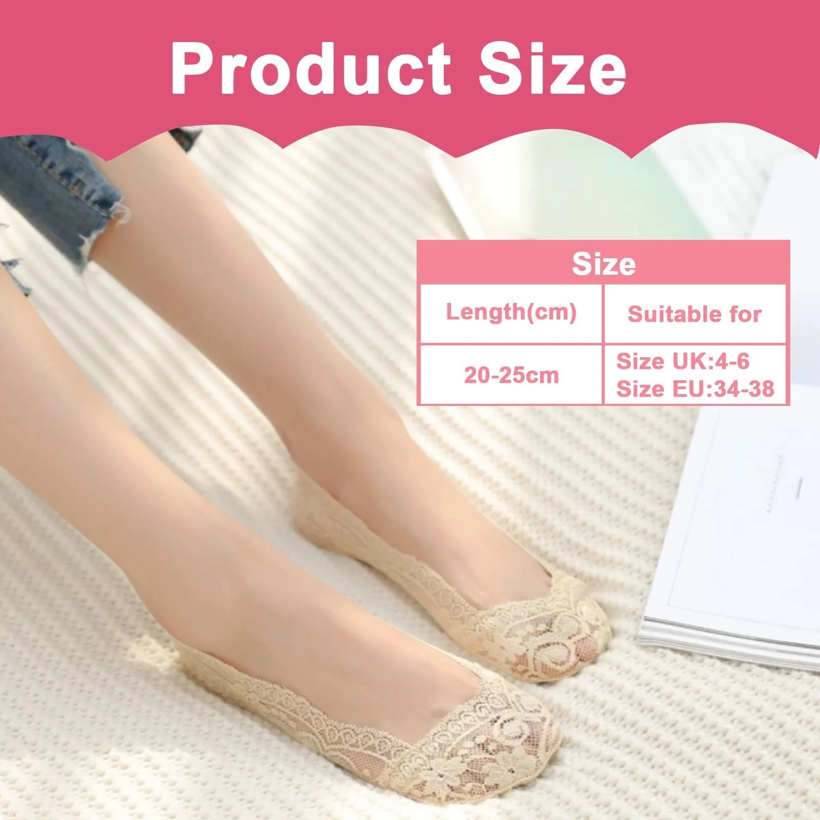 Жіночі шкарпетки-балетки з мереживом (6 пар), фото №2 Жіночі шкарпетки-балетки з мереживом (6 пар), фото №2