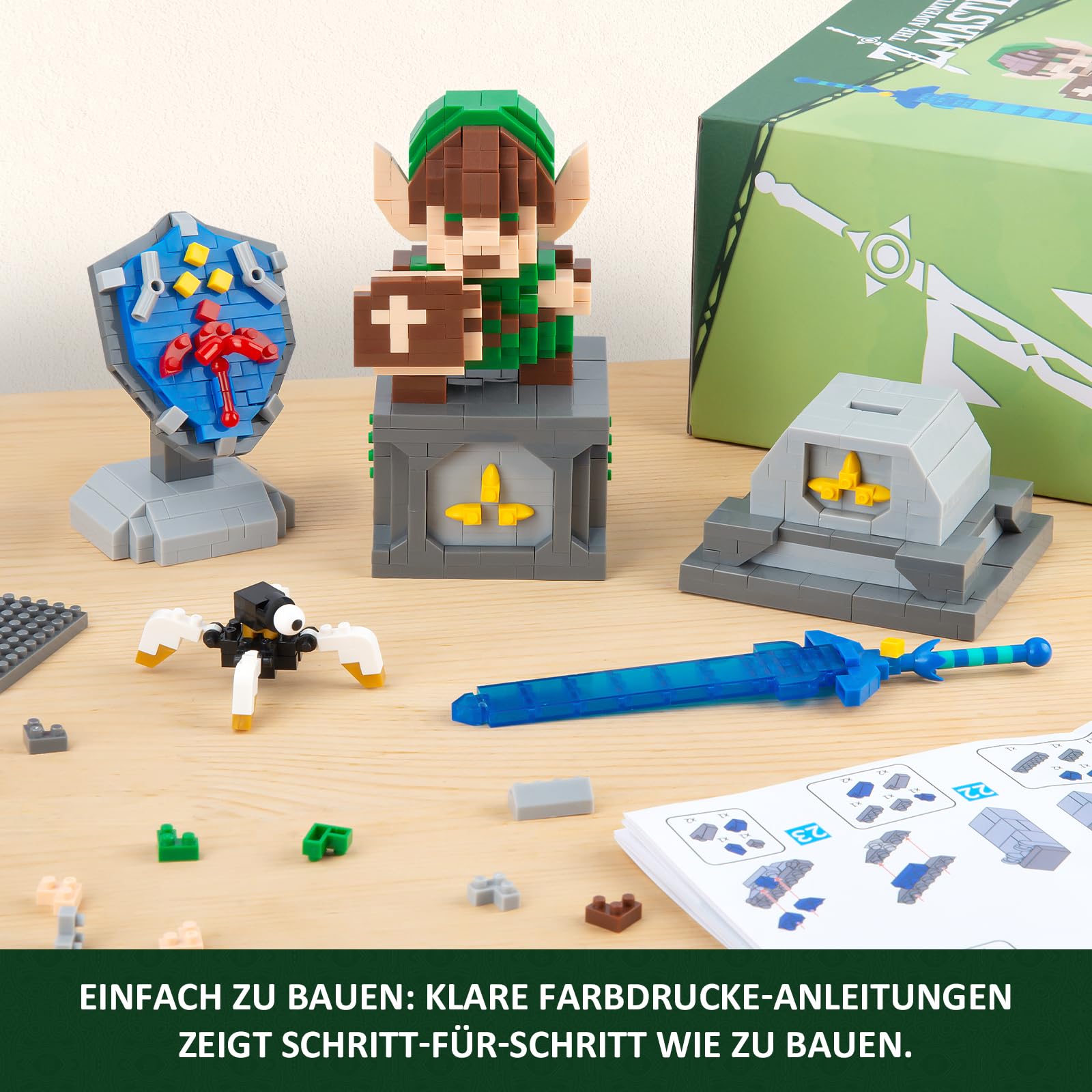 Набор Finger Rock Micro Building Blocks Kit 4 in 1 BOTW Master Sword and Hylian Shield Model Pack of 1200, фото №6