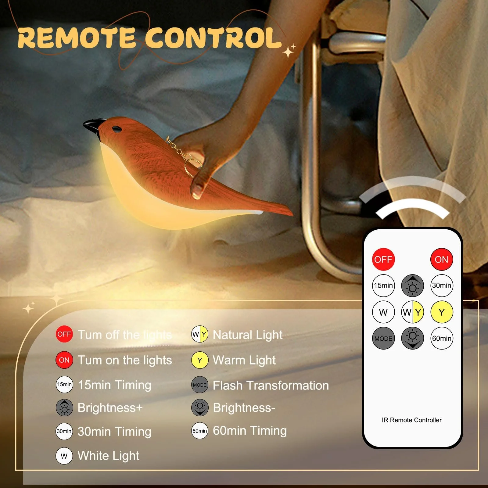 Настільна лампа LAVAED Птах Сенсорна USB Акумуляторна Red, фото №4