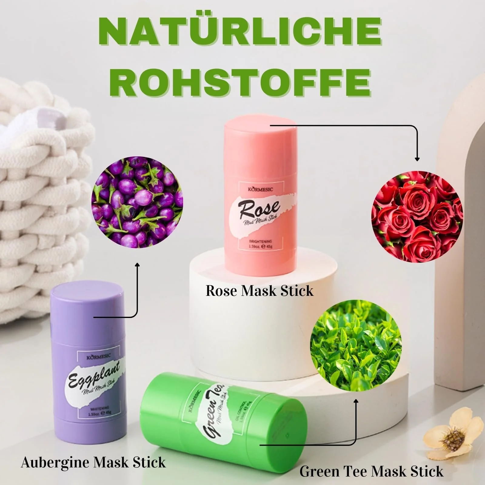 Маска-стік Зелена для контролю жирності 3 шт., 3 кольори Глиняна маска для глибокого очищення, фото №5