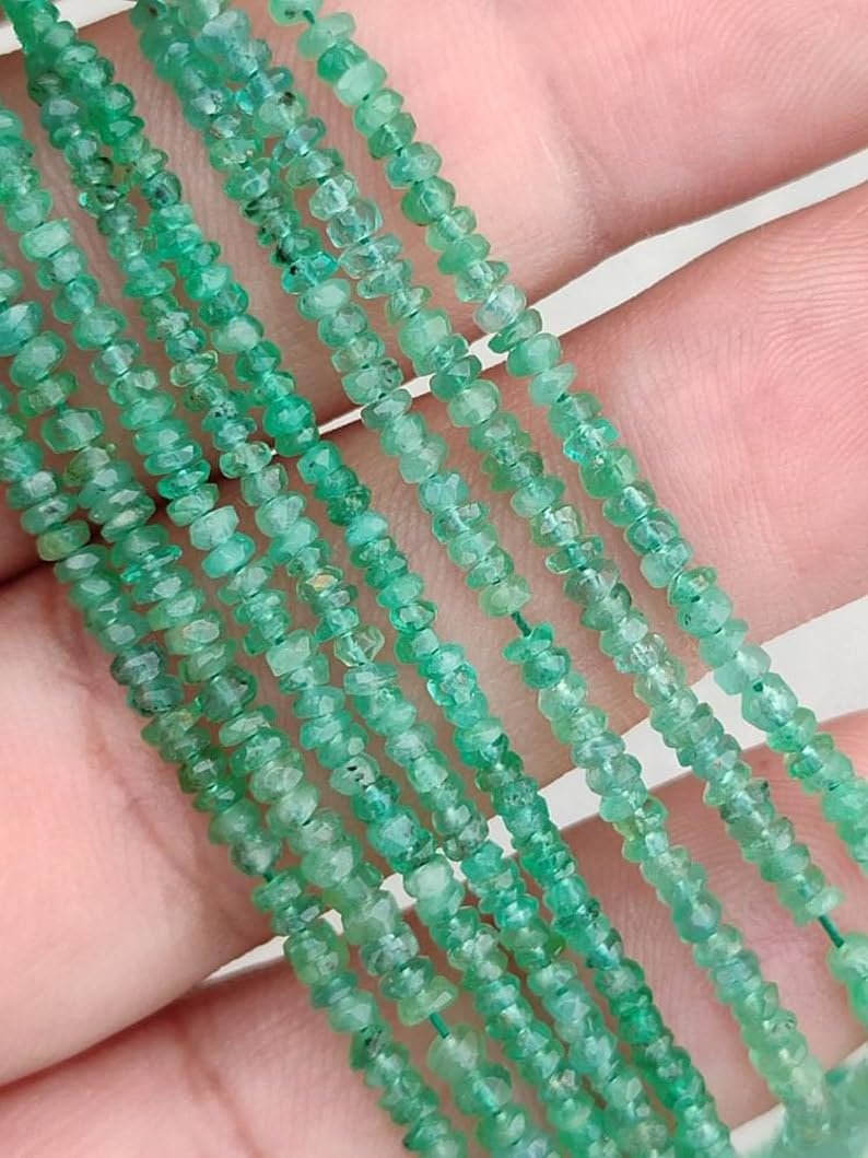 Бусины из натурального изумруда, граненые рондели, 2-2.5 мм, нить длиной 15 см, ожерелья, браслета, фото №1