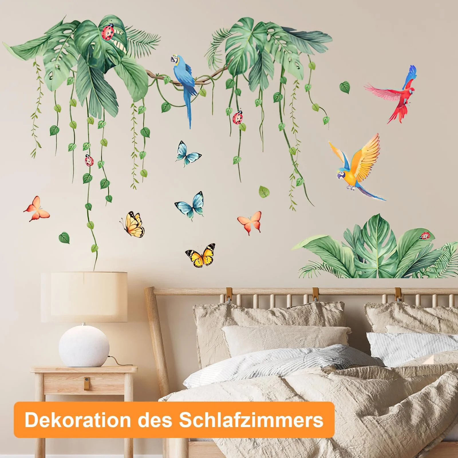 Наклейка на стіну Tropical Jungle Plants Hanging Vine Palm Trees Birds Зелена, фото №5