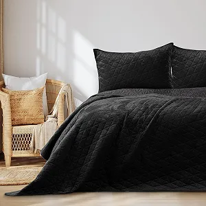 Покрывало RESTILO Laila 240 x 260 см Черный Двустороннее стегание Бархат Вельвет - Фото 1