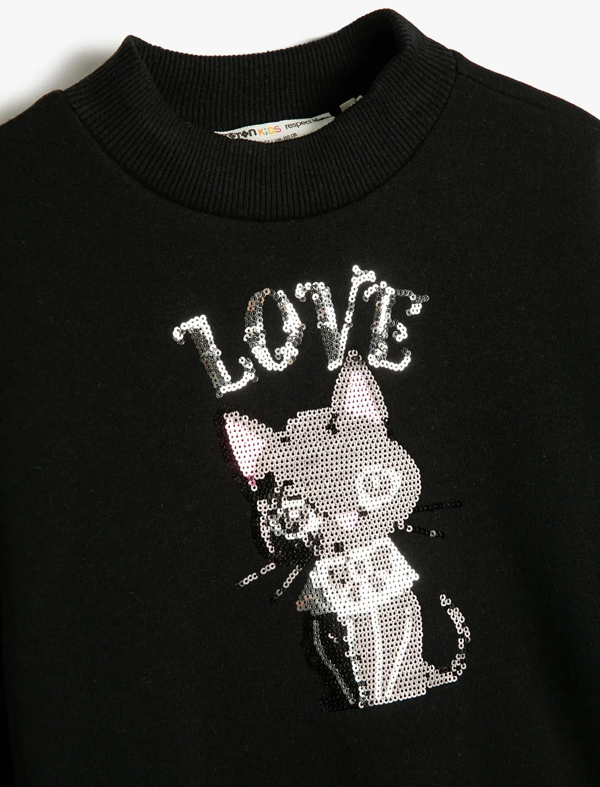 Світшот Koton Для дівчат, з котячими паєтками, з начосом всередині, з круглим вирізом, фото №3