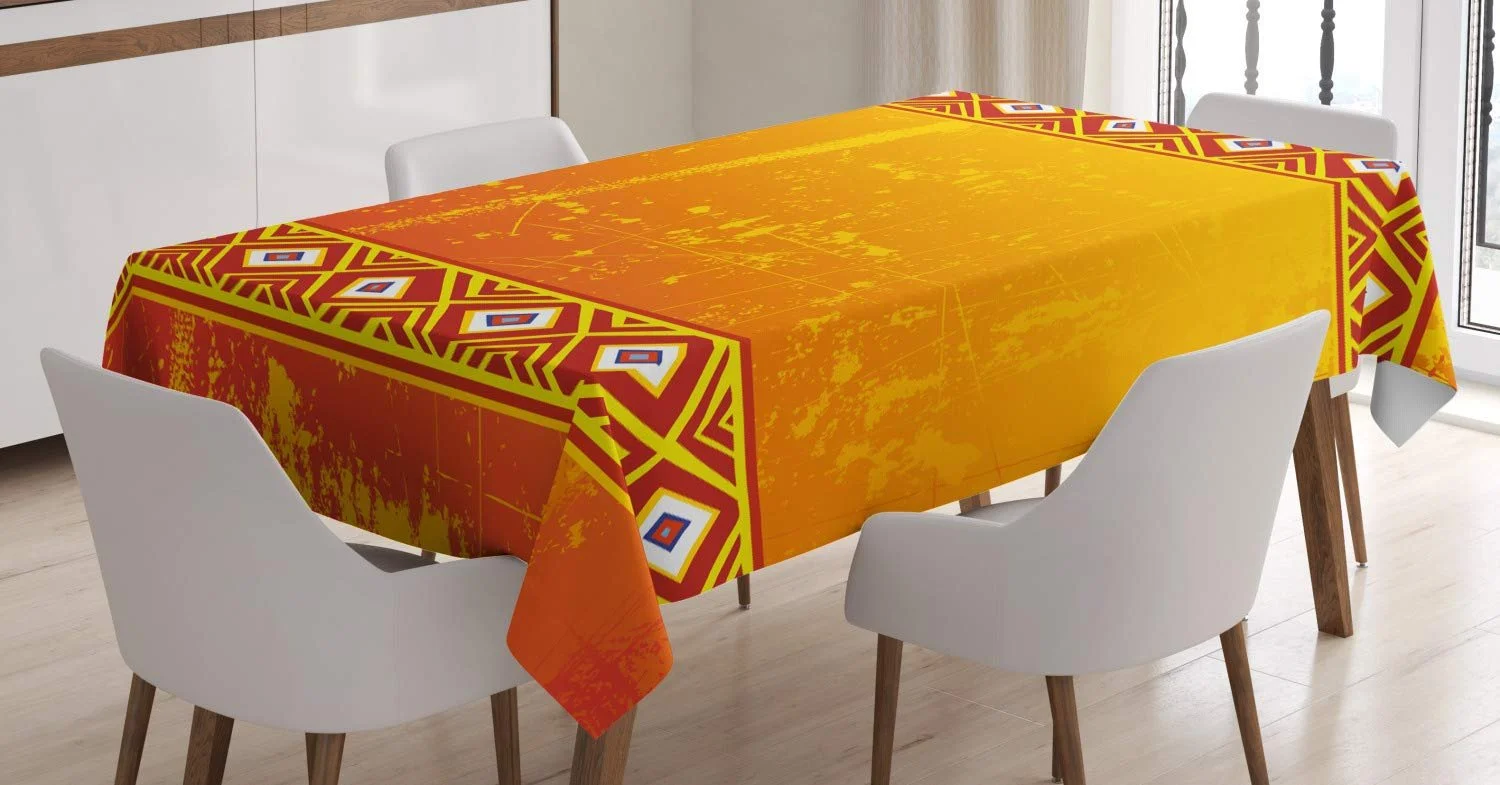 Скатерть ABAKUHAUS Africa Tribal Ethnic сатиновая 140 x 200 см Marigold and Orange, фото №1