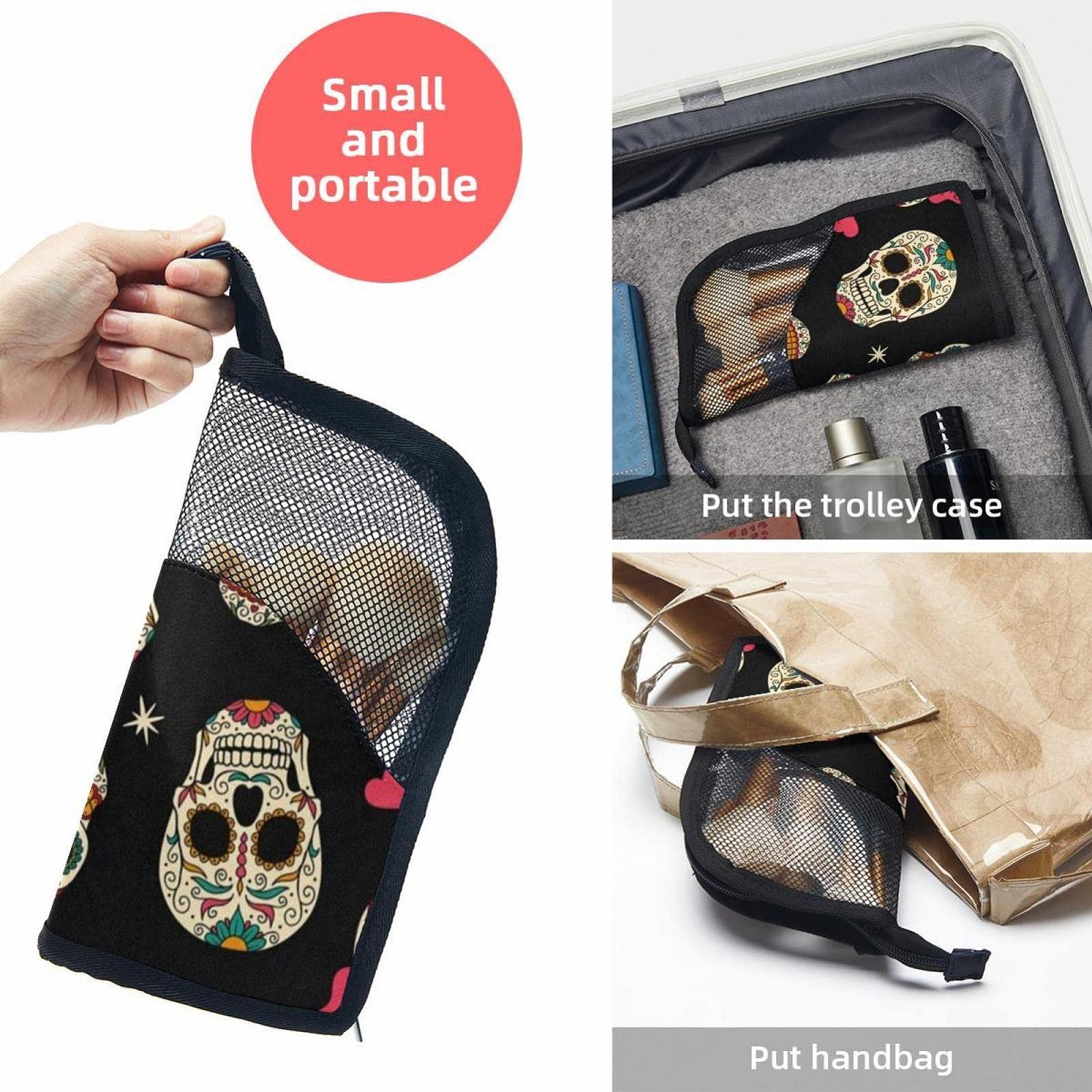 Набір пензлів для макіяжу з сумкою Mexican Skulls with Pink Bow, 12 шт., Colored-2950, фото №5