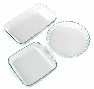 Форма для запекания стеклянная набор 3 предмета круглая малая прямоугольная квадратная - Фото 1