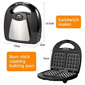 Сэндвичница 3-в-1, антипригарная для 2 сэндвичей, 750 Вт, двухсторонний нагрев synthetic.ua - Фото 1
