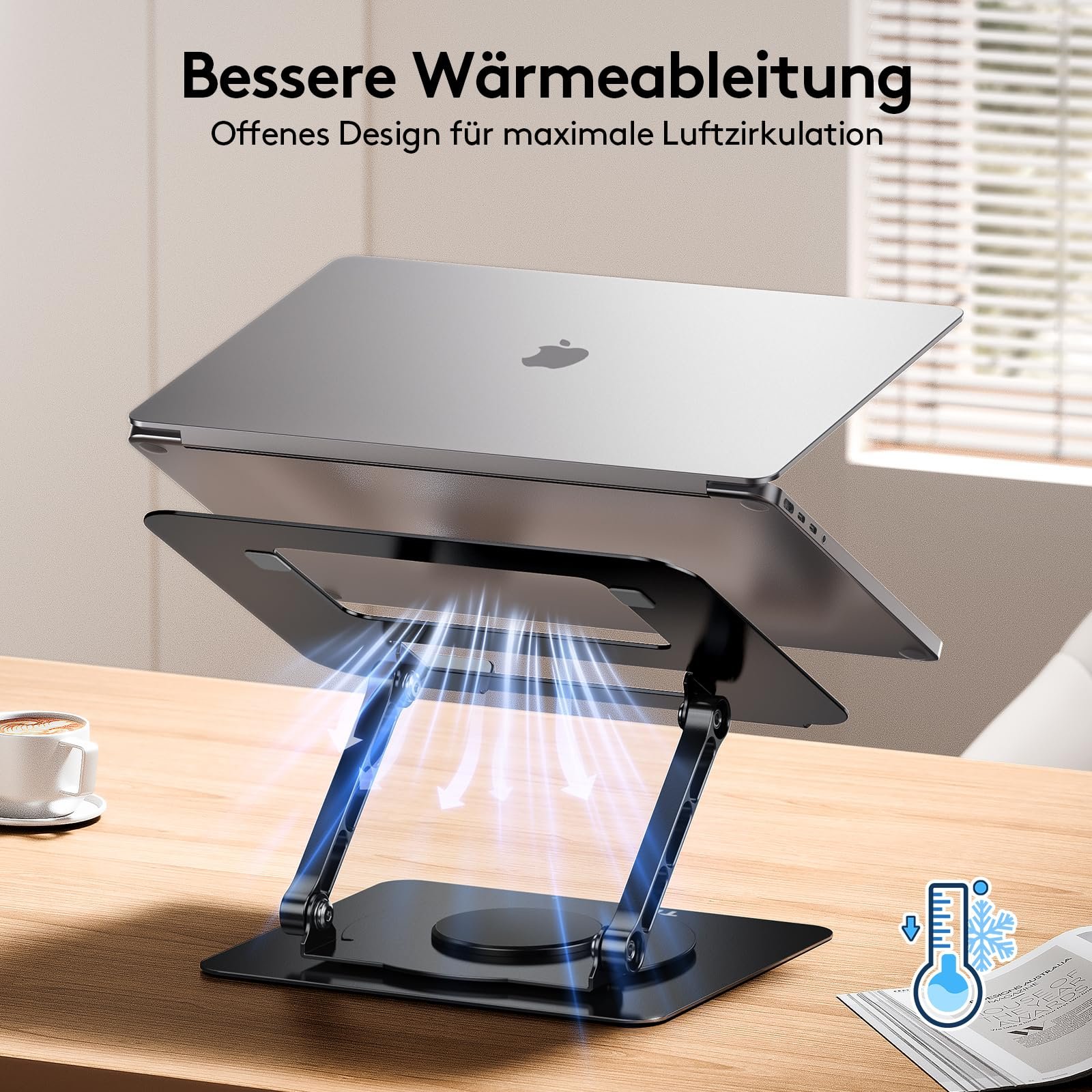 Підставка для ноутбука TECKNET 3600 Регульована по висоті Металева  з подвійною підтримкою Ергономічна, фото №4