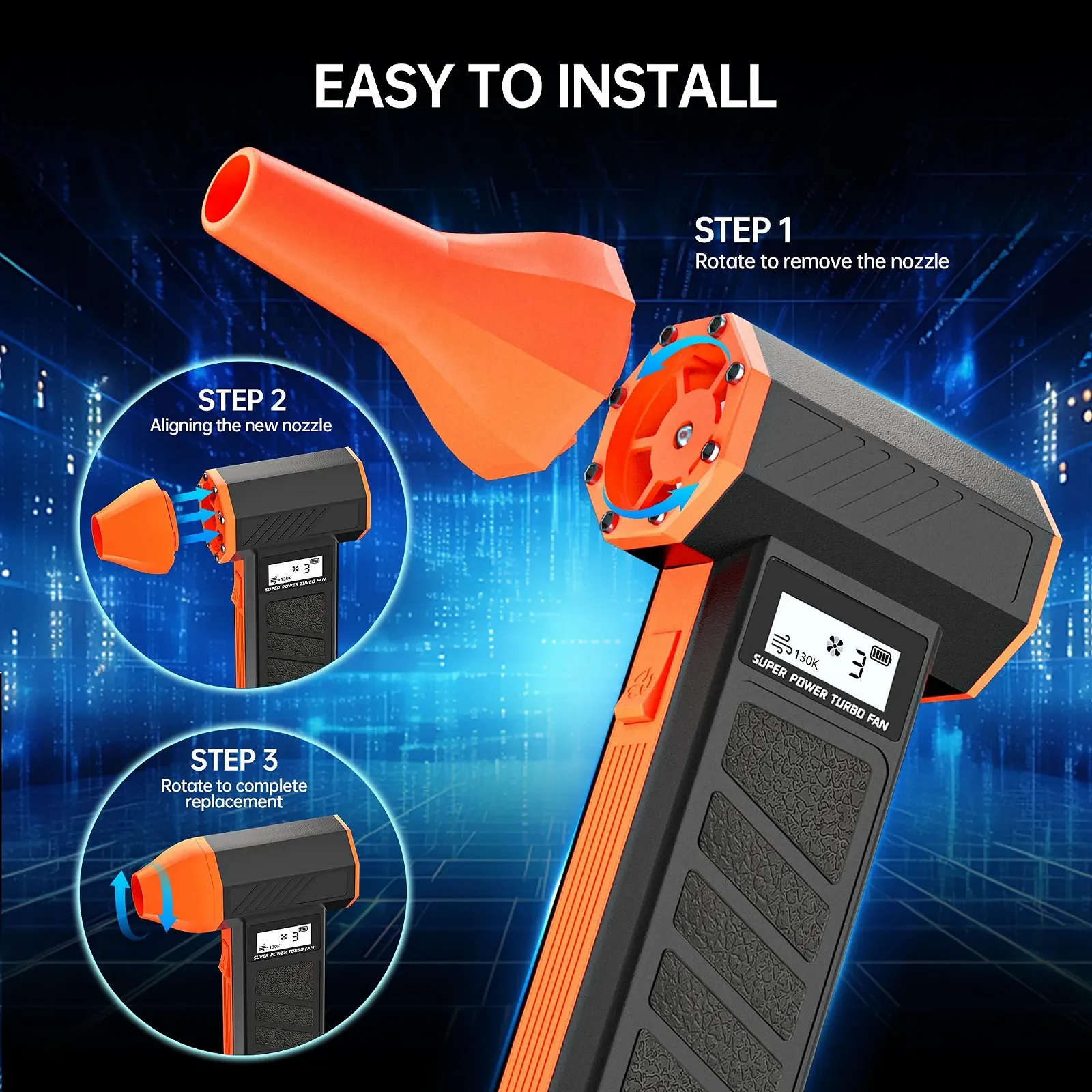 Електрична повітродувка BGFOX 130,000 RPM LED-дисплей Turbo Blower, фото №6 Електрична повітродувка BGFOX 130,000 RPM LED-дисплей Turbo Blower, фото №6