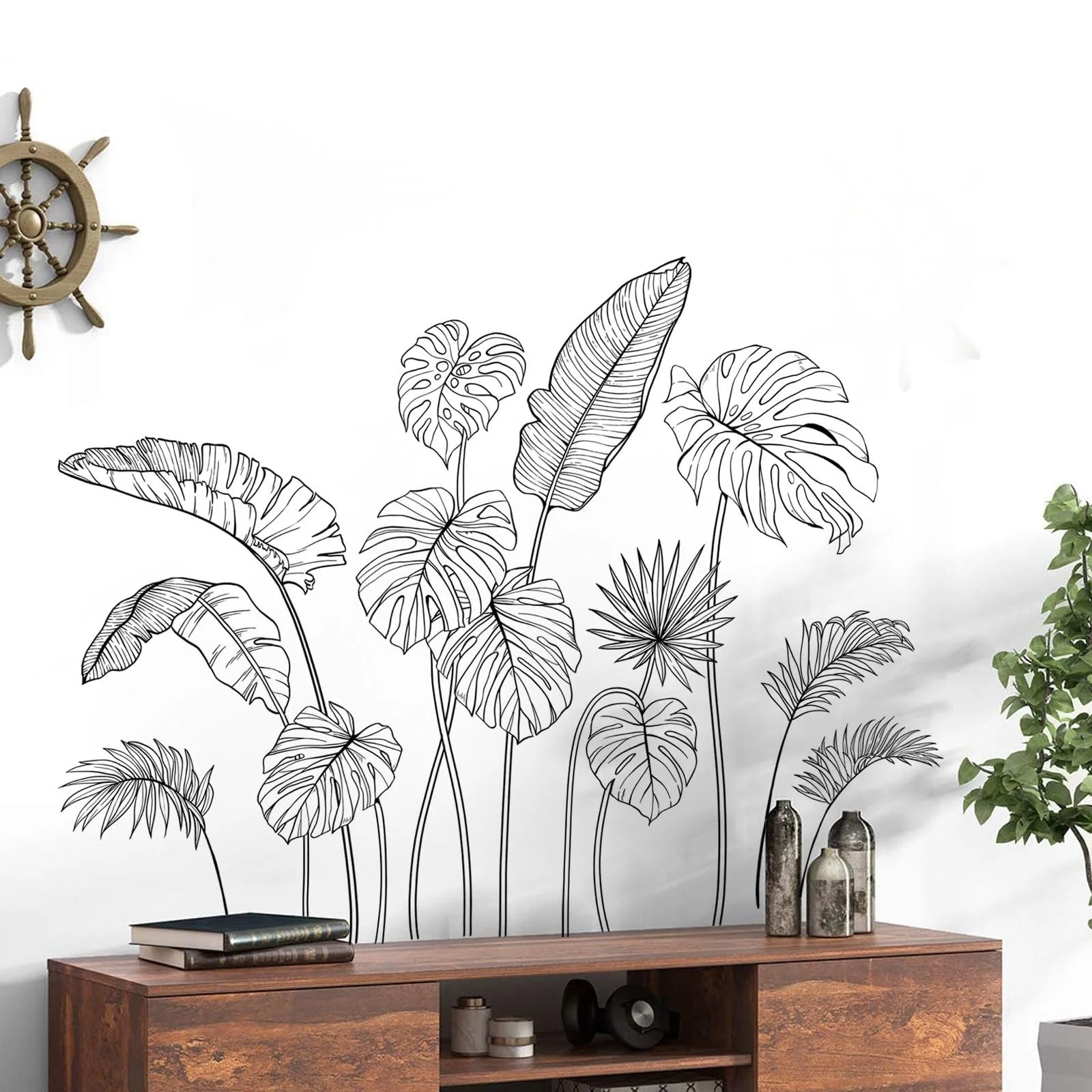 Настінна наклейка Supzone Тропічні рослини Чорна, фото №1