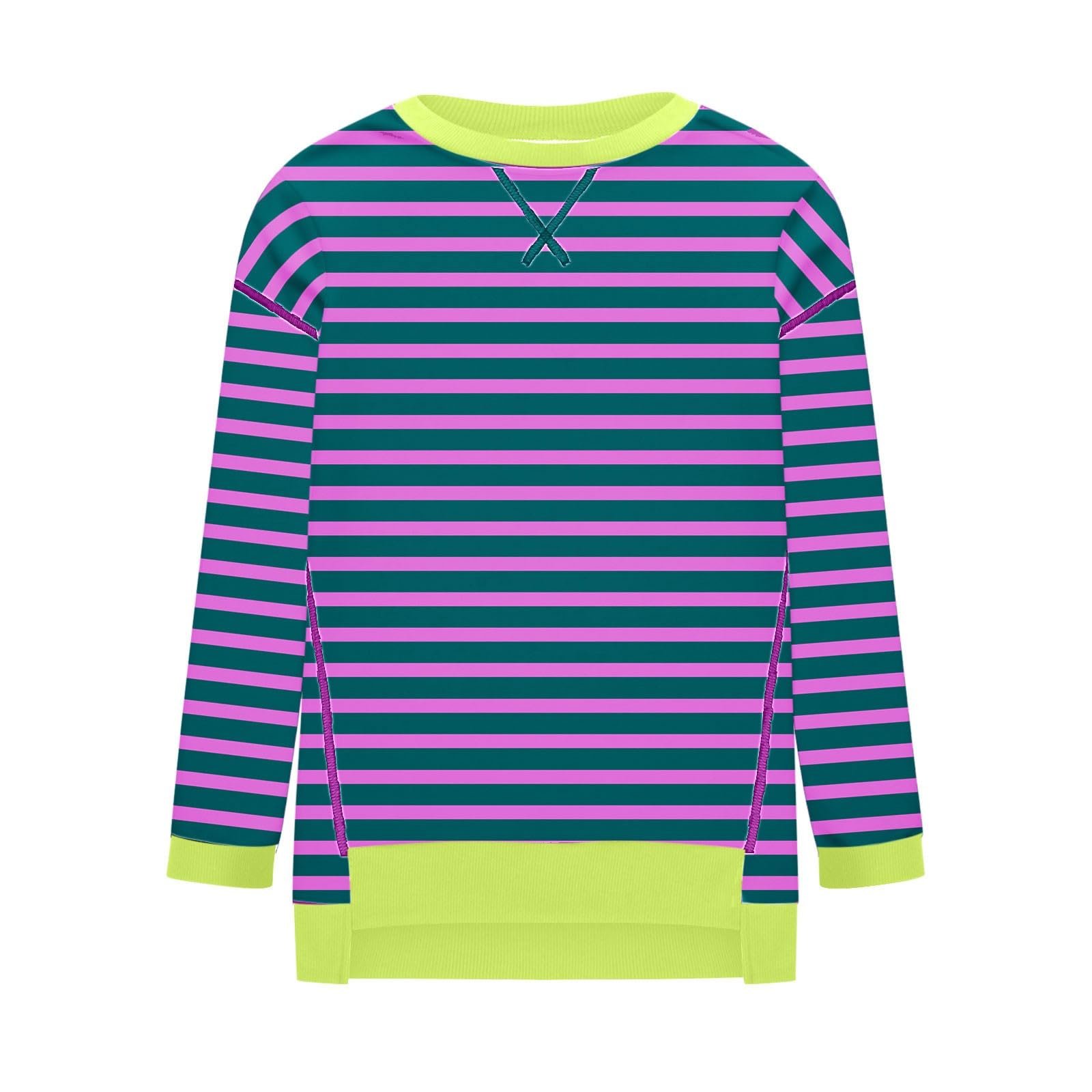 Женский Свитшот В полоску Oversize Цветной блок Круглый вырез Длинный рукав Свободный крой, фото №4