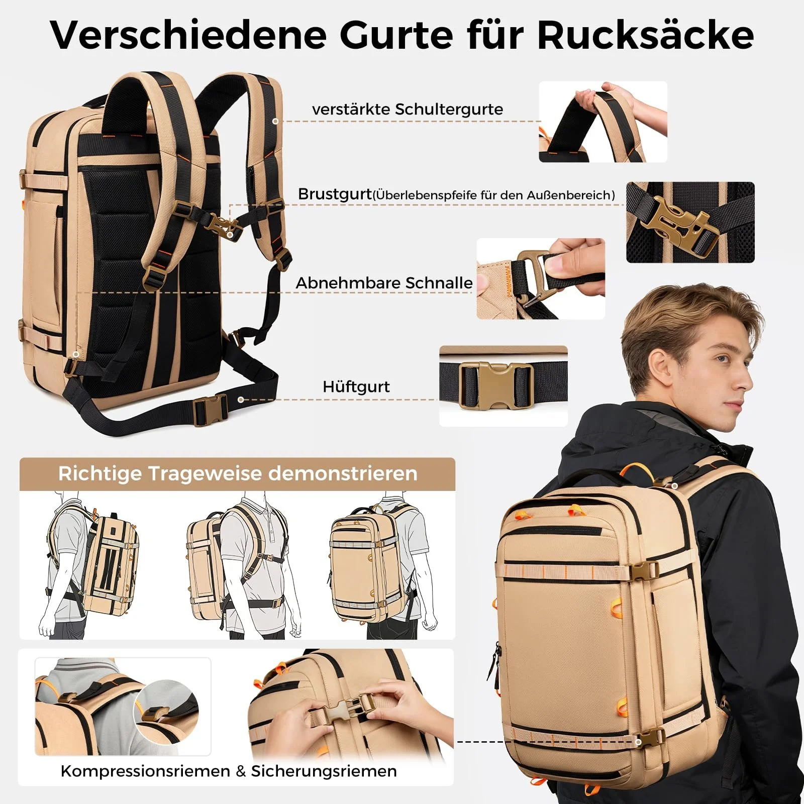 Рюкзак для ноутбука Fenree.geer 18.4 дюйма дорожній розширюваний 49-59 л Хакі, фото №4 Рюкзак для ноутбука Fenree.geer 18.4 дюйма дорожній розширюваний 49-59 л Хакі, фото №4