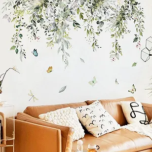 Наклейка на стіну Runtoo Hanging Plants Green Leaves Flowers Plants Butterfly synthetic.ua - Фото 1