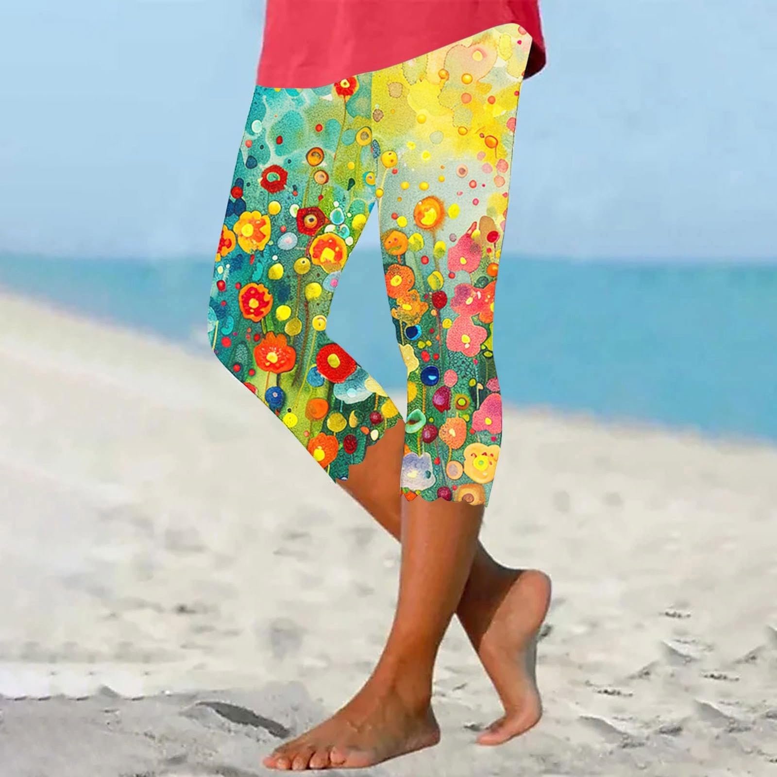 Жіночі зимові Capri Leggings 2025, міцні, з квітковим принтом, літні повсякденні Capri до коліна 2024, облягаючі зручні укорочені Для активного відпочинку, фото №4
