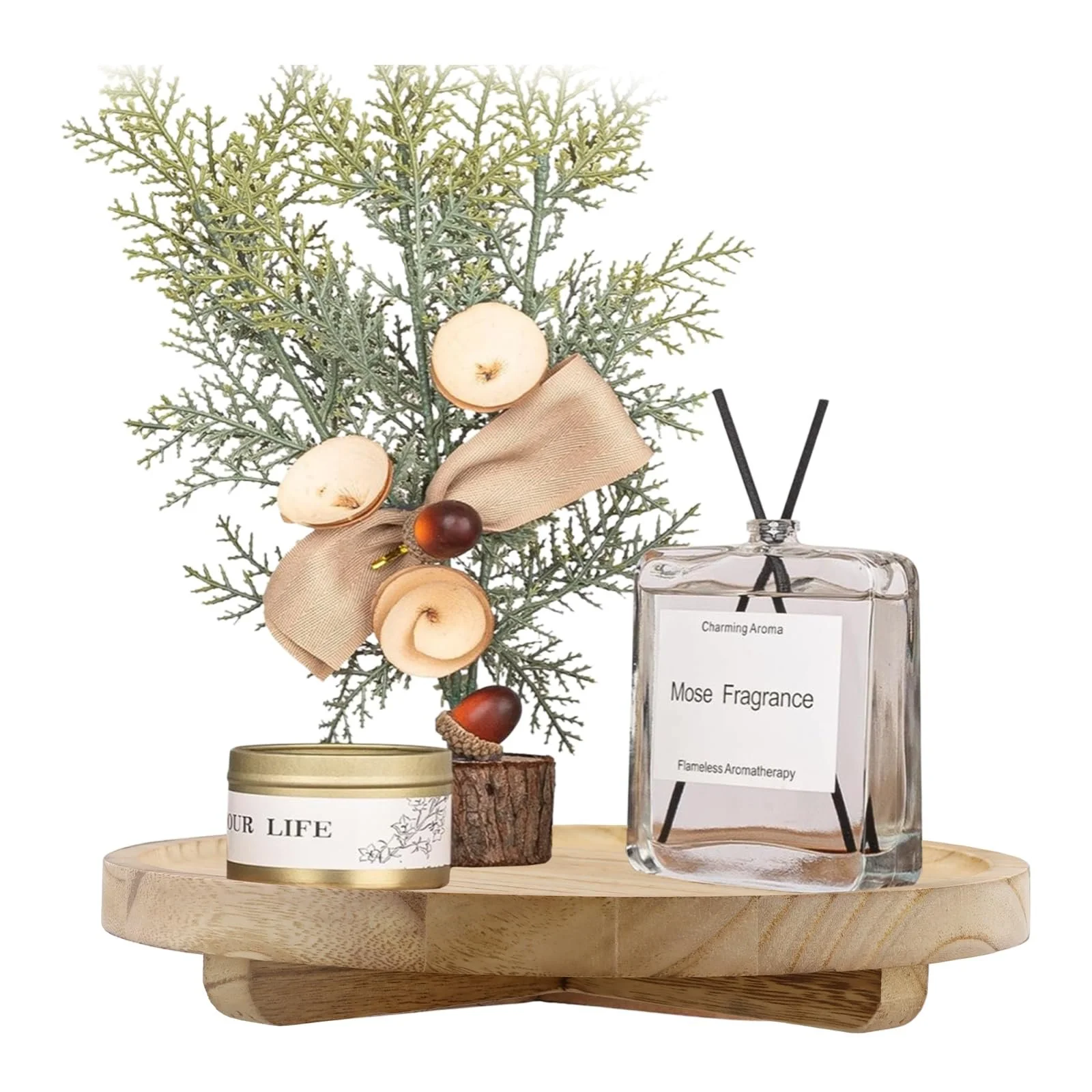 Деревянный поднос круглый для свечей в деревенском стиле., фото №1 Деревянный поднос круглый для свечей в деревенском стиле., фото №1