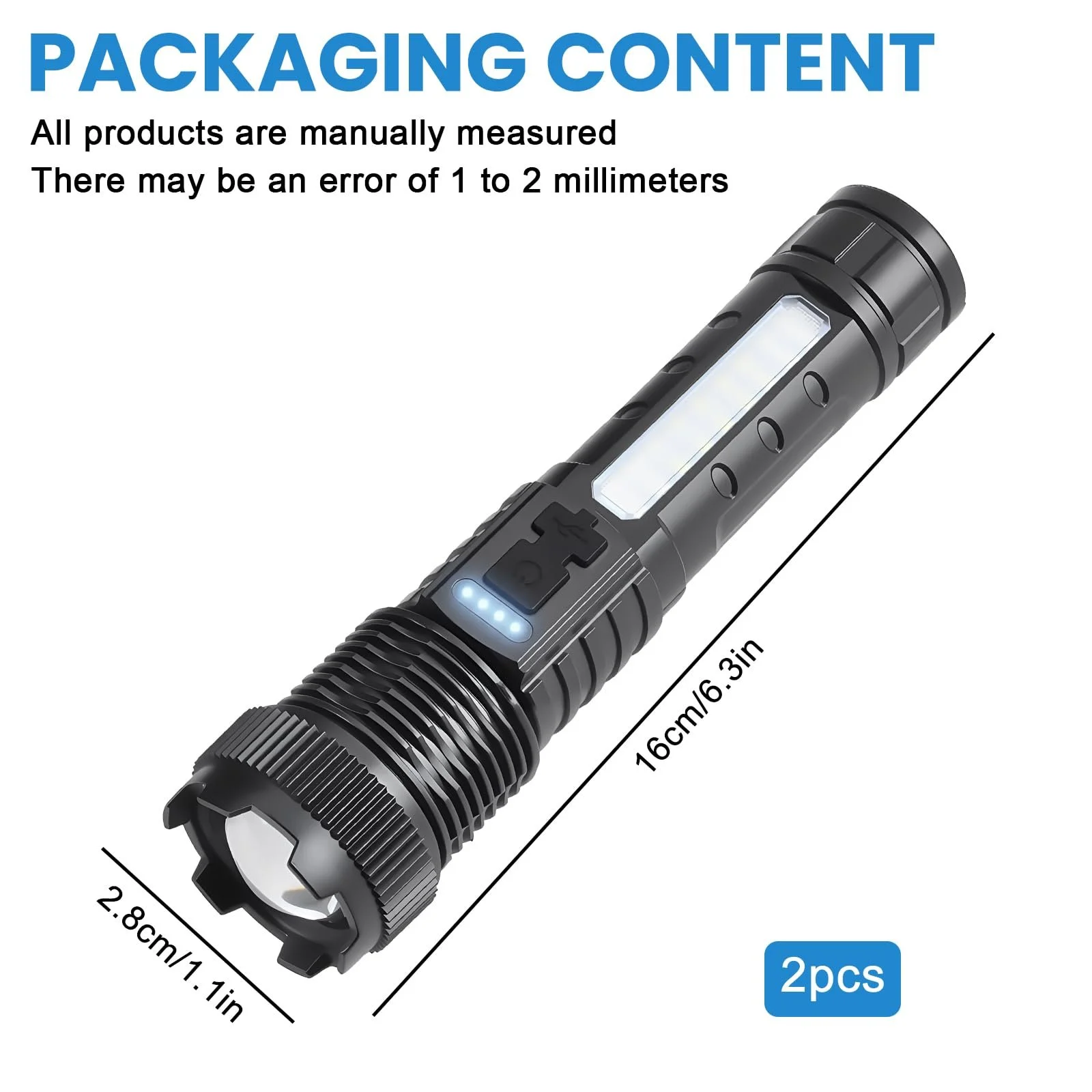 Фонарь LED Аккумуляторный 3000 люмен, Маленький, Зум, 6 режимов, Водонепроницаемый IPX6, фото №2