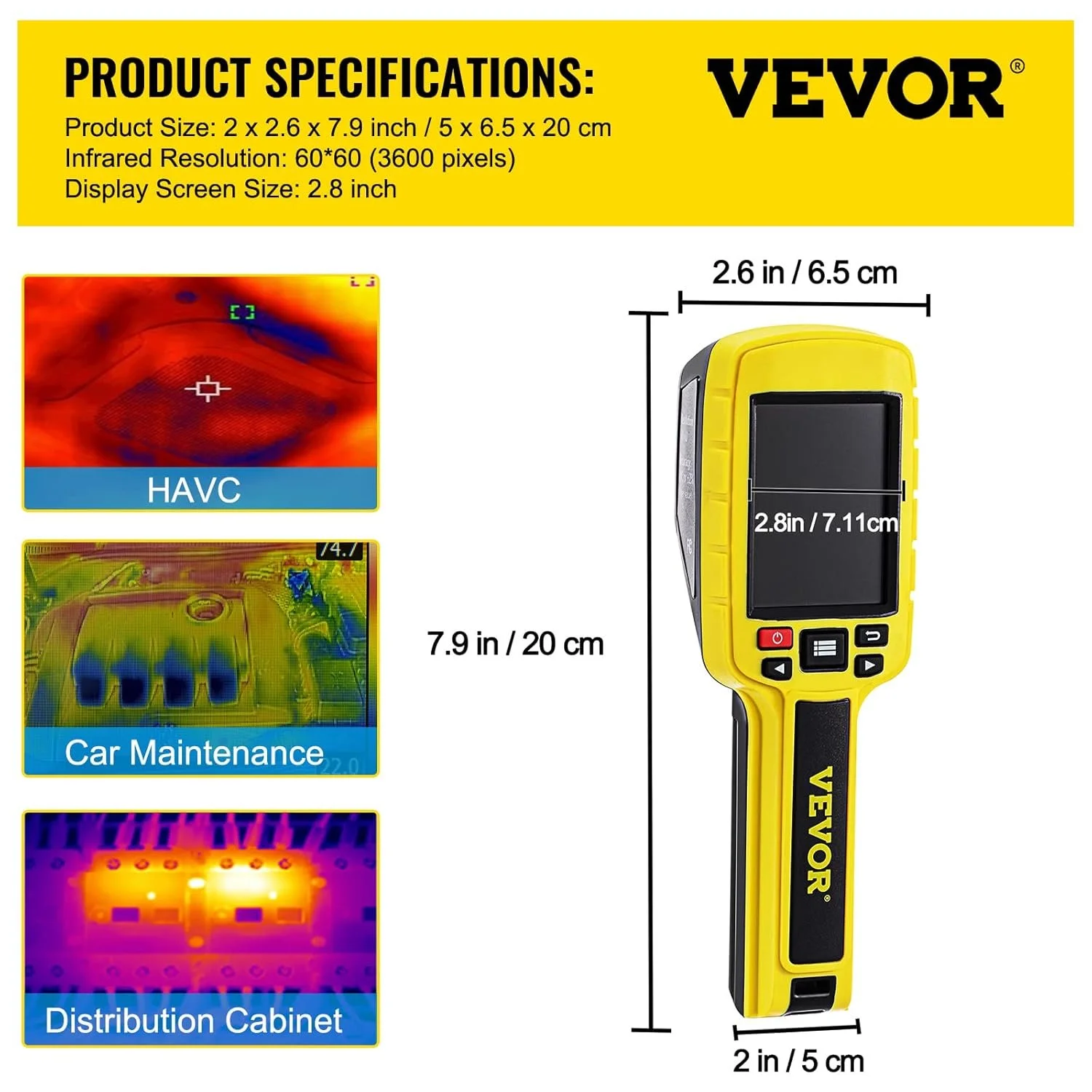 Тепловізійна камера VEVOR JD-109 60 x 60 9Hz Жовтий, фото №7