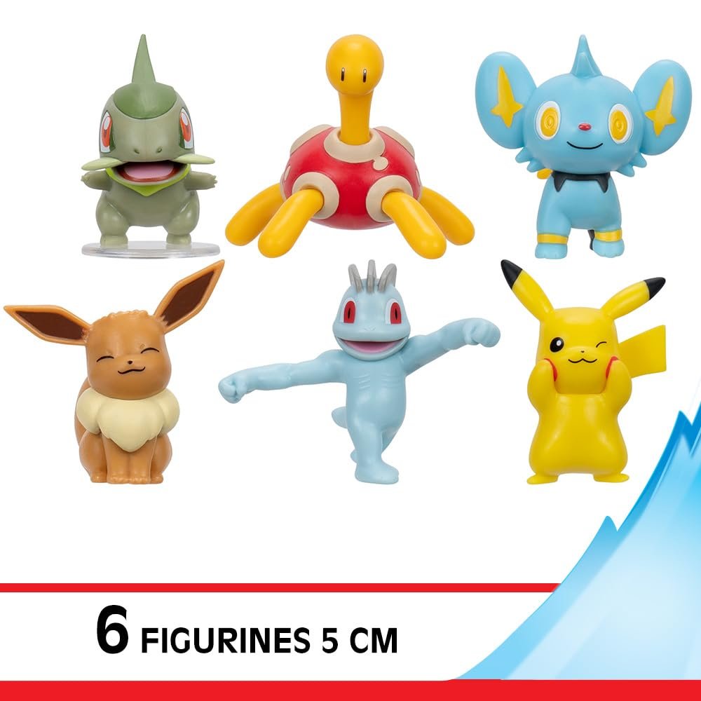 Фигурки Bandai Pokémon Pikachu Coupenotte Lixy Eevee Machoc Caratroc, 5 см, набор из 6 штук, фото №2