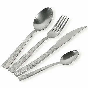 Набор столовых приборов Villa d'Este Home Tivoli, 24 предмета, нержавеющая сталь, кованый, серебристый матовый камень synthetic.ua - Фото 1