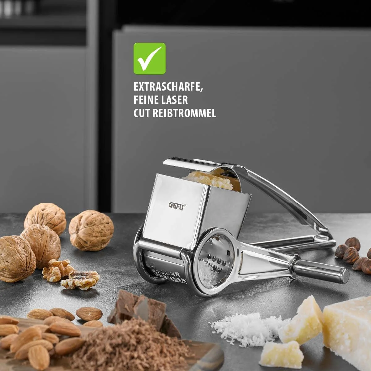 Терка GEFU Queso для сиру, барабан для натирання сиру, горіхів і шоколаду, фото №6