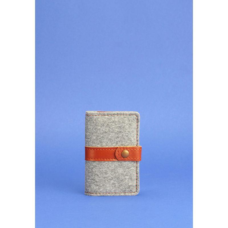 Фетровый кард-кейс визитница 6.1 с кожаными коричневыми вставками, фото №1